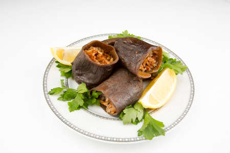 Traditional delicious Turkish foods; dried eggplant stuffed (stuffed)