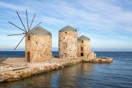 Greece island; Chios island historical windmill. Travel concept photo.