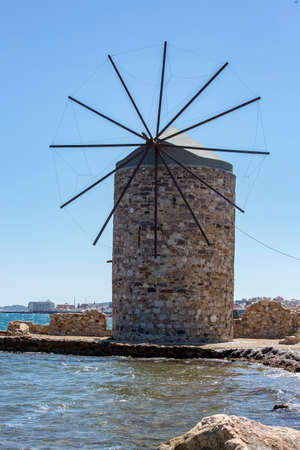 Greece island; Chios island historical windmill. Travel concept photo.