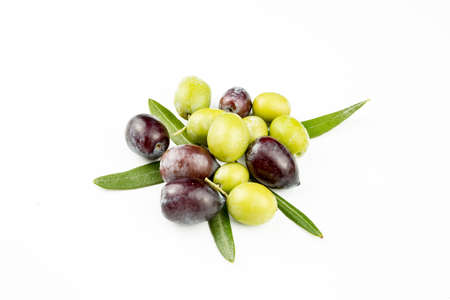 Fresh green olive on the white background.の写真素材