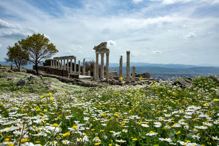 Temple of Trajan in ancient city Pergamon, Bergama, Turkey in a beautiful spring day