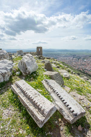 Temple of Trajan in ancient city Pergamon, Bergama, Turkey in a beautiful spring dayの写真素材