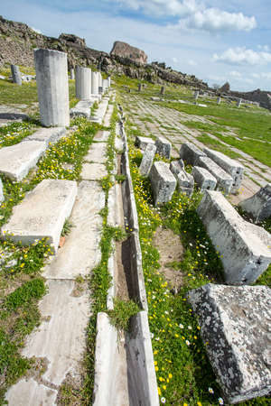 Temple of Trajan in ancient city Pergamon, Bergama, Turkey in a beautiful spring dayの写真素材