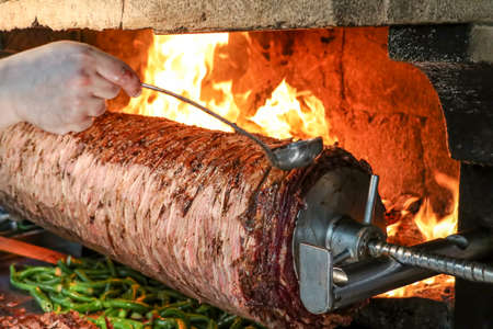 Traditional delicious Turkish foods; Doner kebab, cag kebab