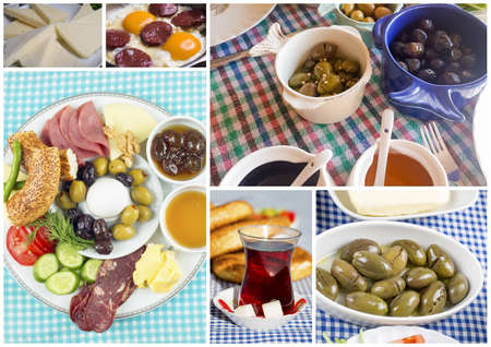 Turkish kitchen; Traditional delicious Turkish breakfast table.の写真素材