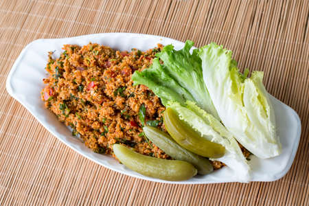 Traditional delicious Turkish foods; bulgur salad (Kisir)