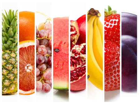 Color fruits and vegetables. Fresh food. Concept. Collageの写真素材