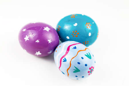 Full background of colorful, pastel, hand painted Easter eggs