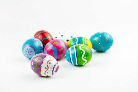 Full background of colorful, pastel, hand painted Easter eggs
