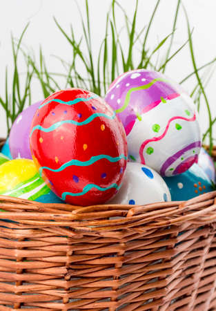 Full background of colorful, pastel, hand painted Easter eggs