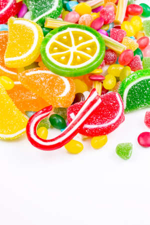 Colorful and different colored round candy. Top view.の写真素材
