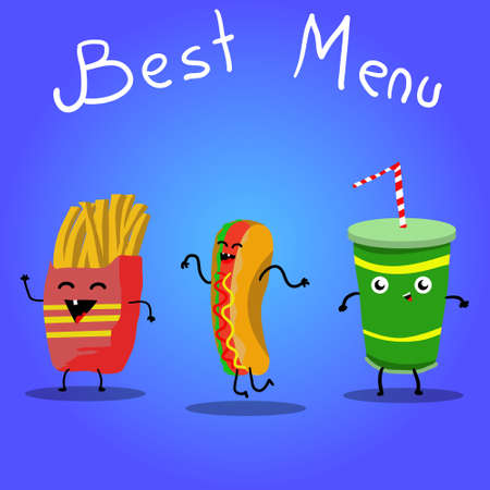 Funny fast food comic characters. Cartoon illustration design.の写真素材