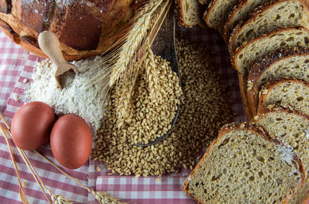 Fresh fragrant bread on the table. Food concept