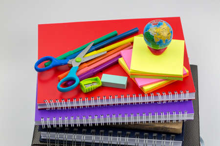 School and office equipment, stationery materials. Colorful stationery.の写真素材