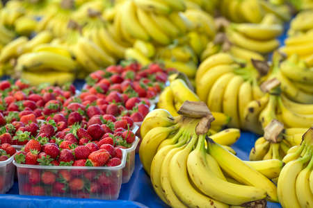 Fresh fruits; banana grocery market. Healthy nutrition.の写真素材