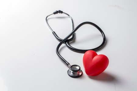 Stethoscope on white background with copy space top viewの写真素材