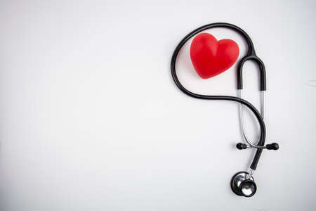 Stethoscope on white background with copy space top viewの写真素材