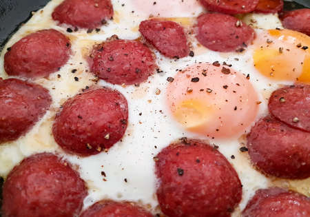 Turkish style fried sausage with eggs (sausage egg)