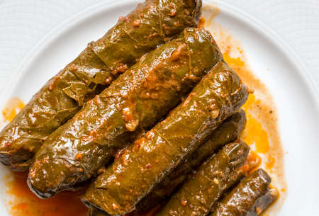 Traditional delicious Turkish foods; stuffed leavesの写真素材