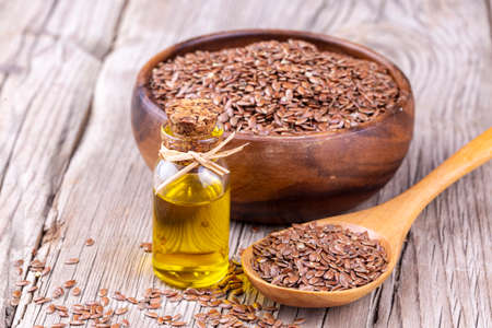 Flax seed and flax seed oilの写真素材