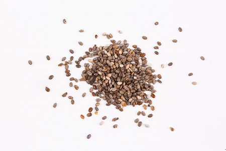 Chia seeds isolated on white background. Heap of chia seeds.の写真素材