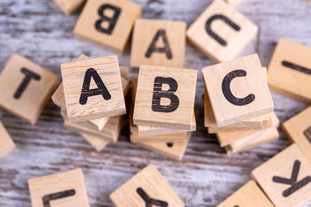 Wooden alphabet; a B Cの写真素材