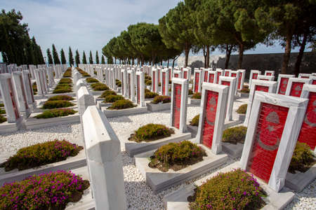 Canakkale, Turkey - May 26 2019: Canakkale Martyrs Memorial military cemetery is a war memorial commemorating the service of about Turkish soldiers who participated at the Battle of Gallipoli.のeditorial素材