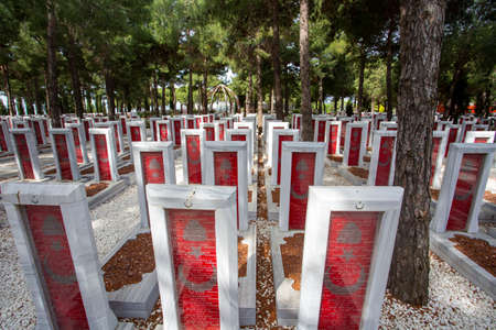 Canakkale, Turkey - May 26 2019: Canakkale Martyrs Memorial military cemetery is a war memorial commemorating the service of about Turkish soldiers who participated at the Battle of Gallipoli.のeditorial素材