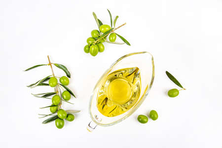 Green olive and olive oilの写真素材