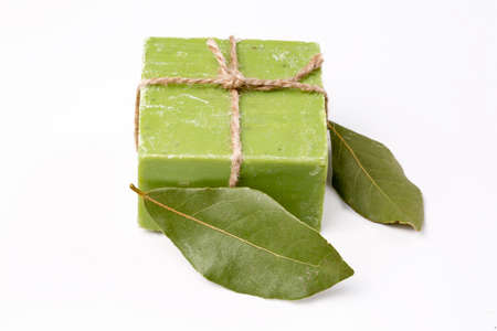 Daphne leaves and daphne soapの写真素材