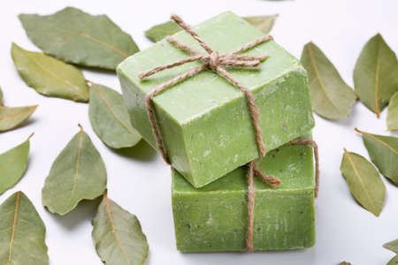 Daphne leaves and daphne soapの写真素材