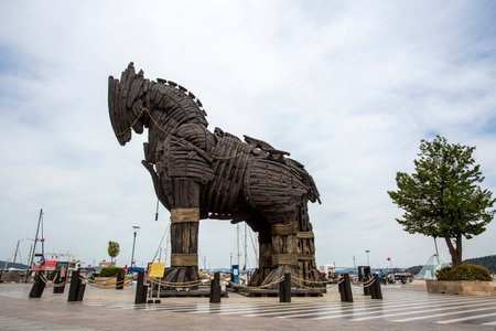 Wooden sculpture of a horse in Vilnius, Lithuania.の写真素材