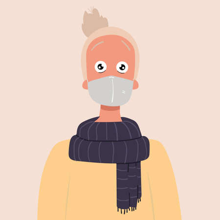 Wearing a mask to protect against coronavirusの写真素材