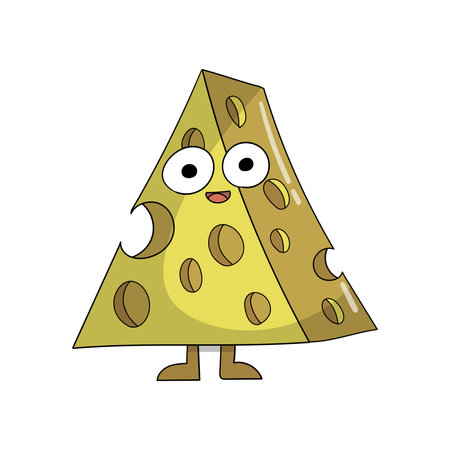 Cute cartoon cheese character isolated on white background. Vector illustration.の写真素材