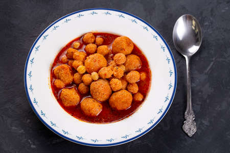 Traditional delicious Turkish foods; Bulgur soup (Anali Kizli, icli kofte)の写真素材