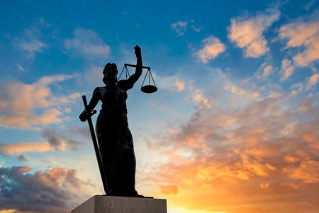 Turkey Izmir Cesmealti, bronze statue of justiceの写真素材