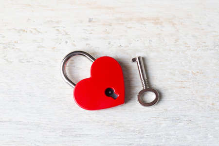 Red heart lock on the white background. Valentine's day concept.の写真素材