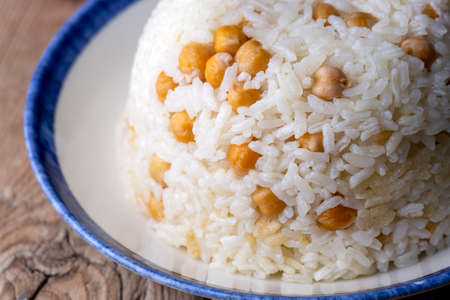Turkish Rice with chickpea served, Turkish name; Rice with chickpeas or pilaf