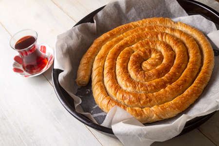 Turkish Tray Boregi, Round Borek, Tray pastry (Turkish name; Roll Borek)の写真素材