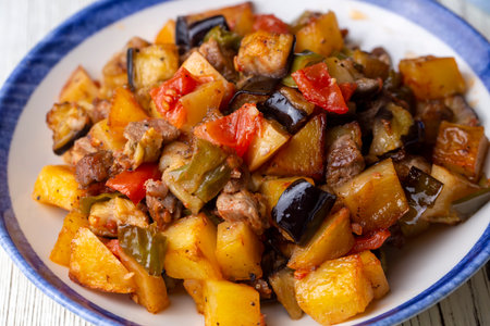 Vegetable ragout with eggplant, zucchini, tomato and pepperの写真素材