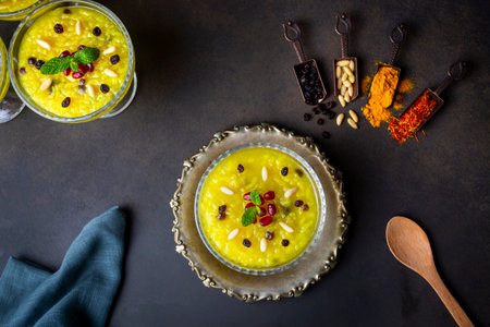 The traditional dessert of the Ottoman palace, Pudding-like sweet; Turkish Traditional Dessert Zerde