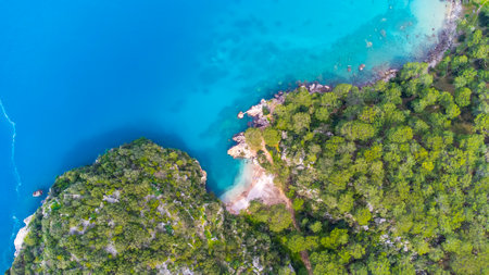 Pirate's Bay at Lycian Way, Antalya - Turkey. Aerial photography with drone.の写真素材