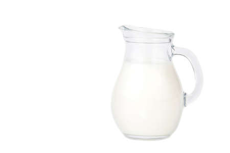 Jug of fresh milk isolated on white background. Space for text