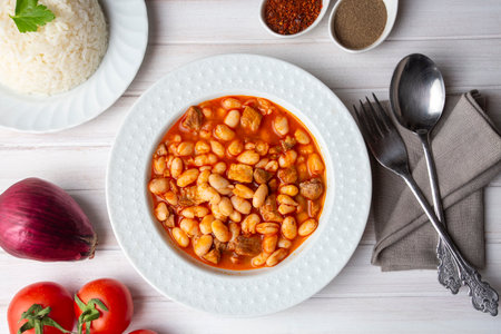 Turkish foods; dried bean, Beans with minced meatの写真素材