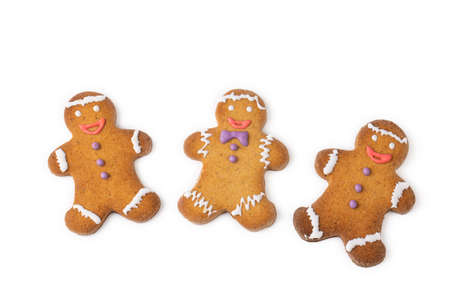 Gingerbread man isolated on white background. Christmas and New Year cookiesの写真素材