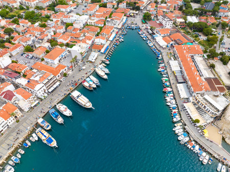 Foca - Izmir - Turkey, May 16, 2023, Aerial Photos of Foca village located in western Turkey, Izmir. Foca Castleのeditorial素材
