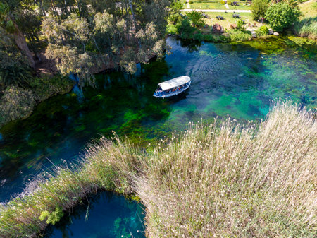 Turkey Akyaka Azmak River, Travel concept photo, landscape view from above with droneのeditorial素材