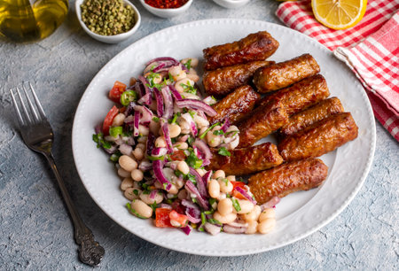 Turkish Tekirdag or inegol Kofte with Piyaz Saladの写真素材
