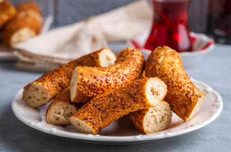 Turkish bagel and Turkish tea. English name; simit and Turkish tea