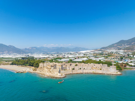 Aerial view of the Mamure Castle or Anamur Castle in Anamur Town, Turkeyのeditorial素材